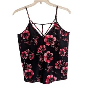 Free People Black Pink Floral Print Strappy Top Camisole V-neck Coquette